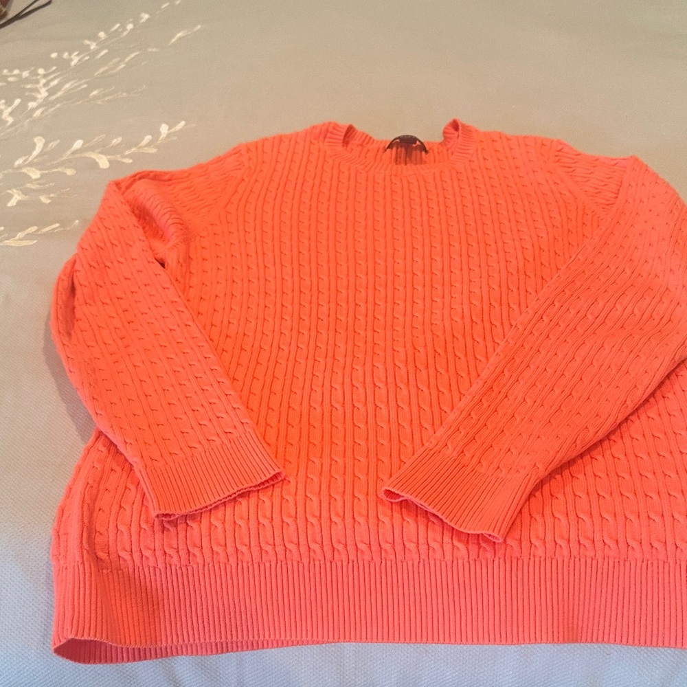 Lands' End Women's Bright Coral Crew Neck Sweater